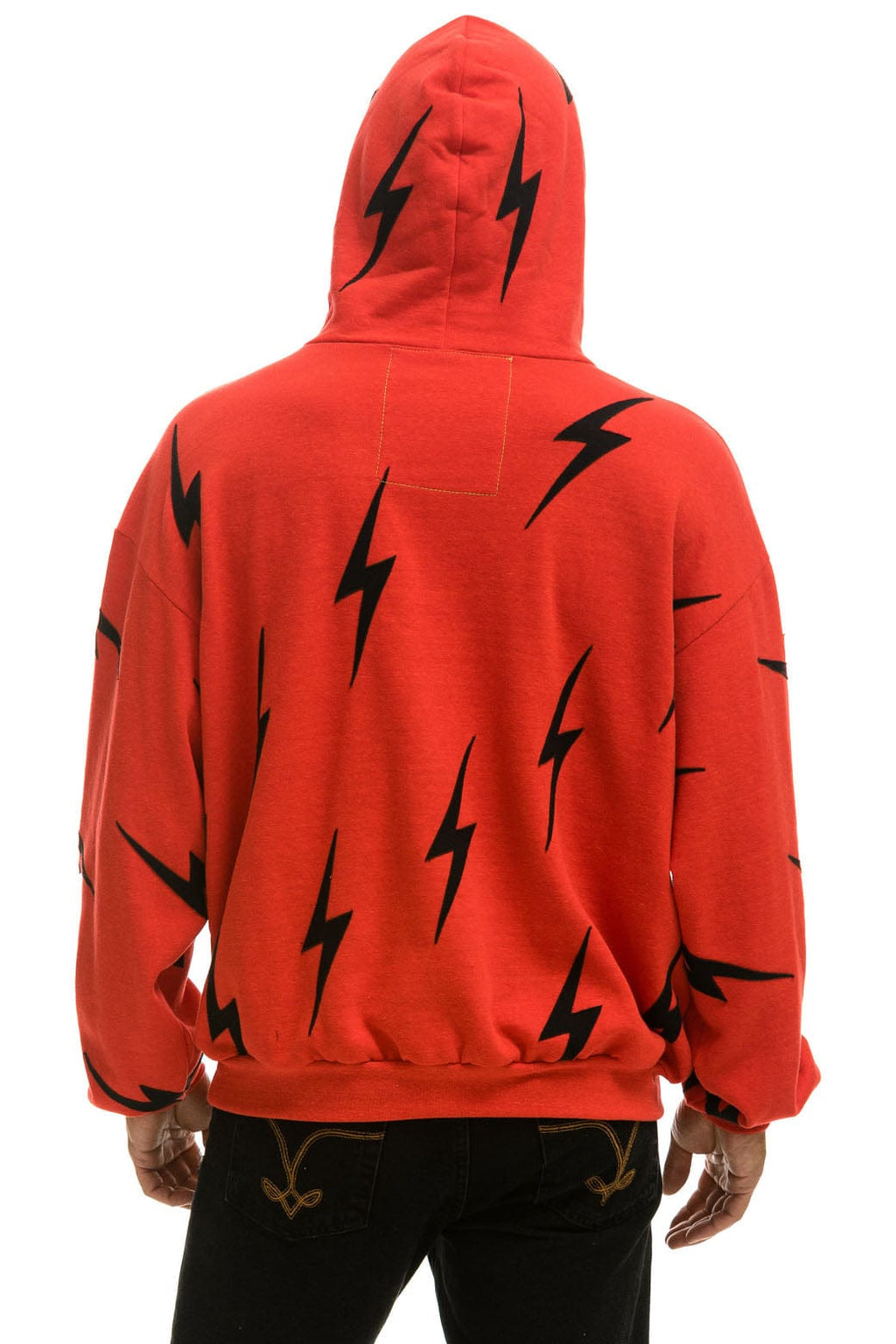 Retro BOLT STITCH REPEAT RELAXED PULLOVER HOODIE WITH POCKET ZIPPERS - RED BLACK