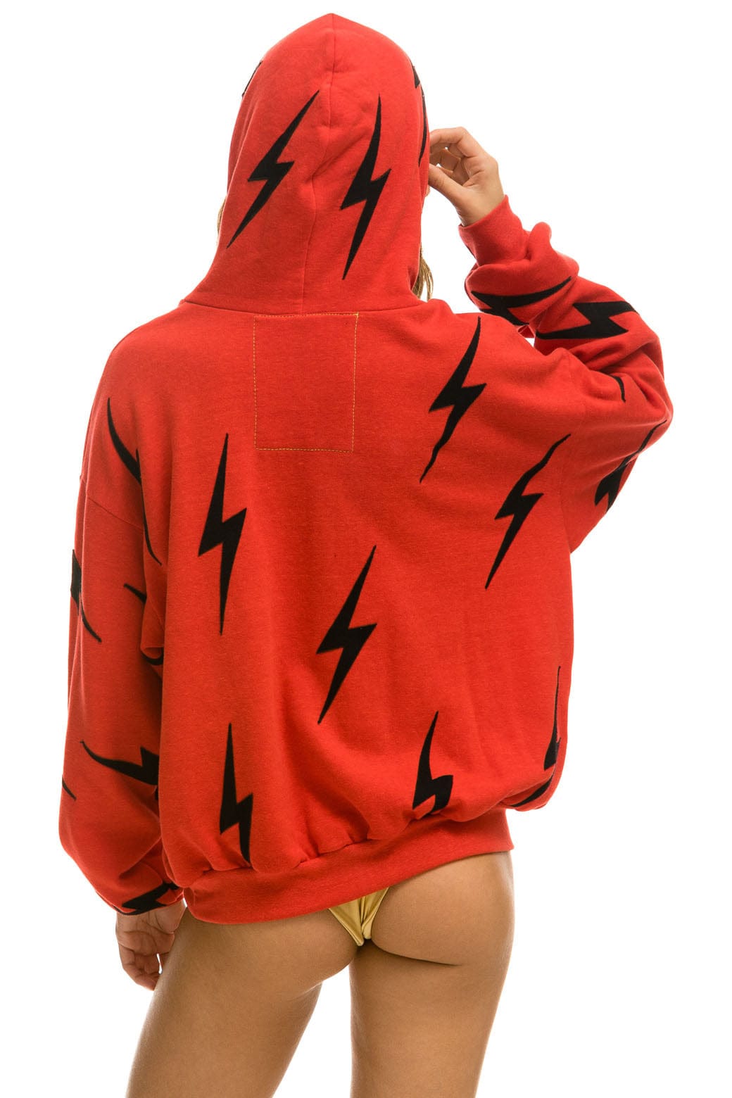 Retro BOLT STITCH REPEAT RELAXED PULLOVER HOODIE WITH POCKET ZIPPERS - RED BLACK