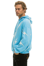Retro BOLT STITCH REPEAT RELAXED PULLOVER HOODIE WITH POCKET ZIPPERS - SKY WHITE