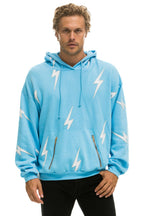 Retro BOLT STITCH REPEAT RELAXED PULLOVER HOODIE WITH POCKET ZIPPERS - SKY WHITE