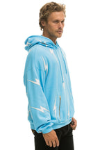 Retro BOLT STITCH REPEAT RELAXED PULLOVER HOODIE WITH POCKET ZIPPERS - SKY WHITE