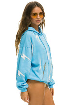 Retro BOLT STITCH REPEAT RELAXED PULLOVER HOODIE WITH POCKET ZIPPERS - SKY WHITE