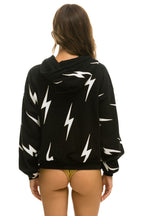Retro BOLT STITCH REPEAT RELAXED ZIP HOODIE WITH POCKET ZIPPERS- BLACK WHITE