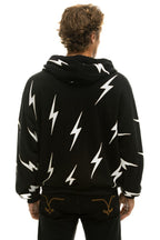 Retro BOLT STITCH REPEAT RELAXED ZIP HOODIE WITH POCKET ZIPPERS- BLACK WHITE