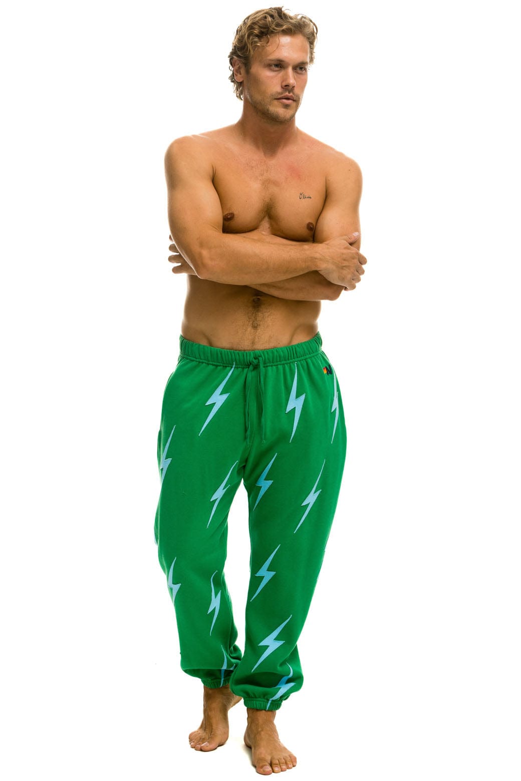 Retro BOLT STITCH REPEAT SWEATPANTS - KELLY GREEN BLUE