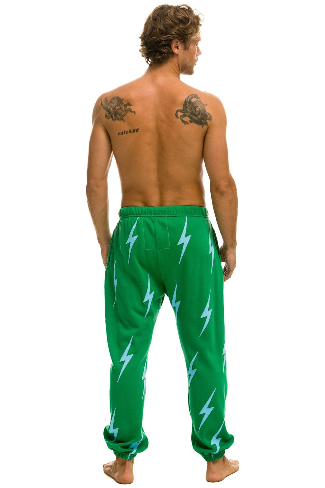 Retro BOLT STITCH REPEAT SWEATPANTS - KELLY GREEN BLUE