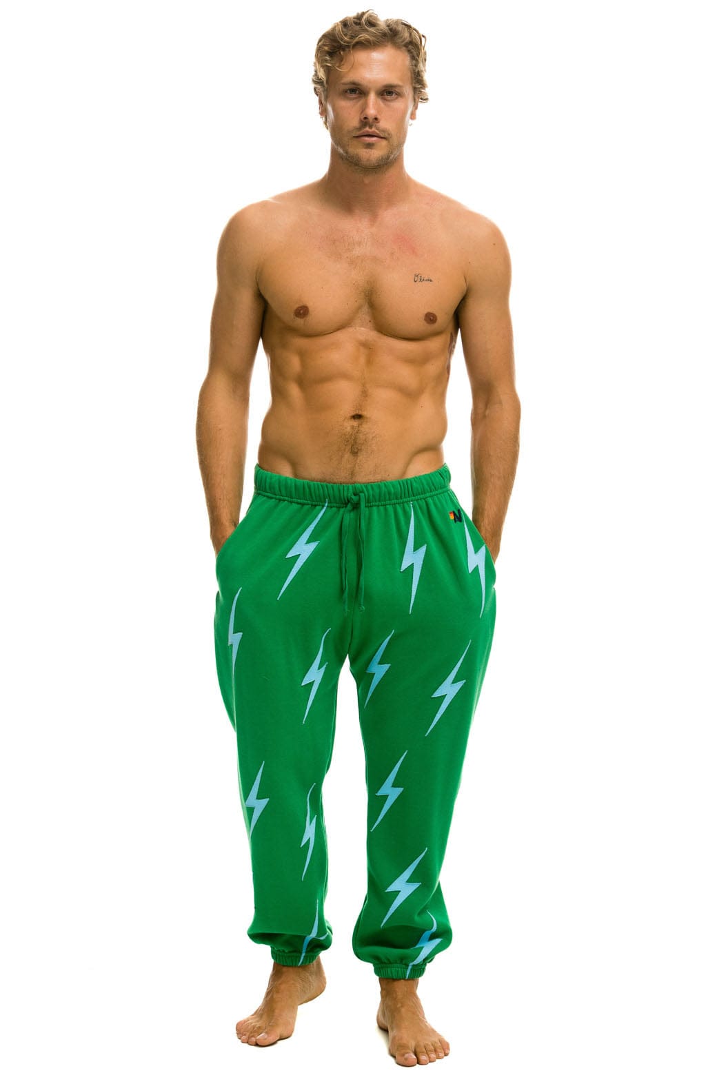 Retro BOLT STITCH REPEAT SWEATPANTS - KELLY GREEN BLUE