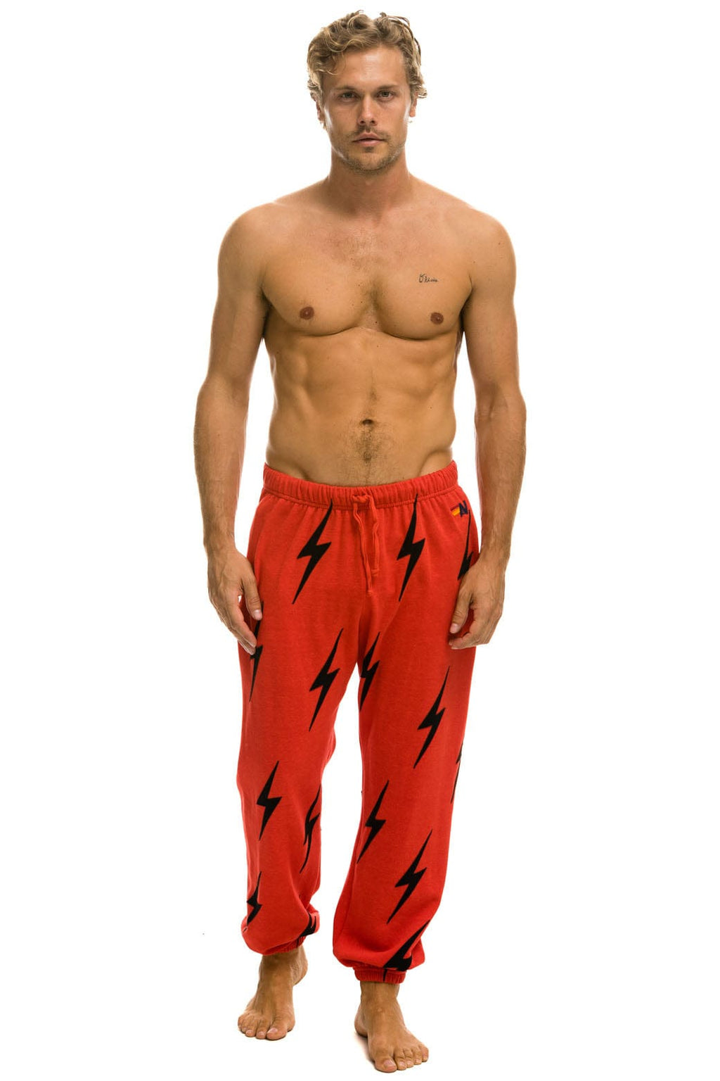 Retro BOLT STITCH REPEAT SWEATPANTS - RED BLACK