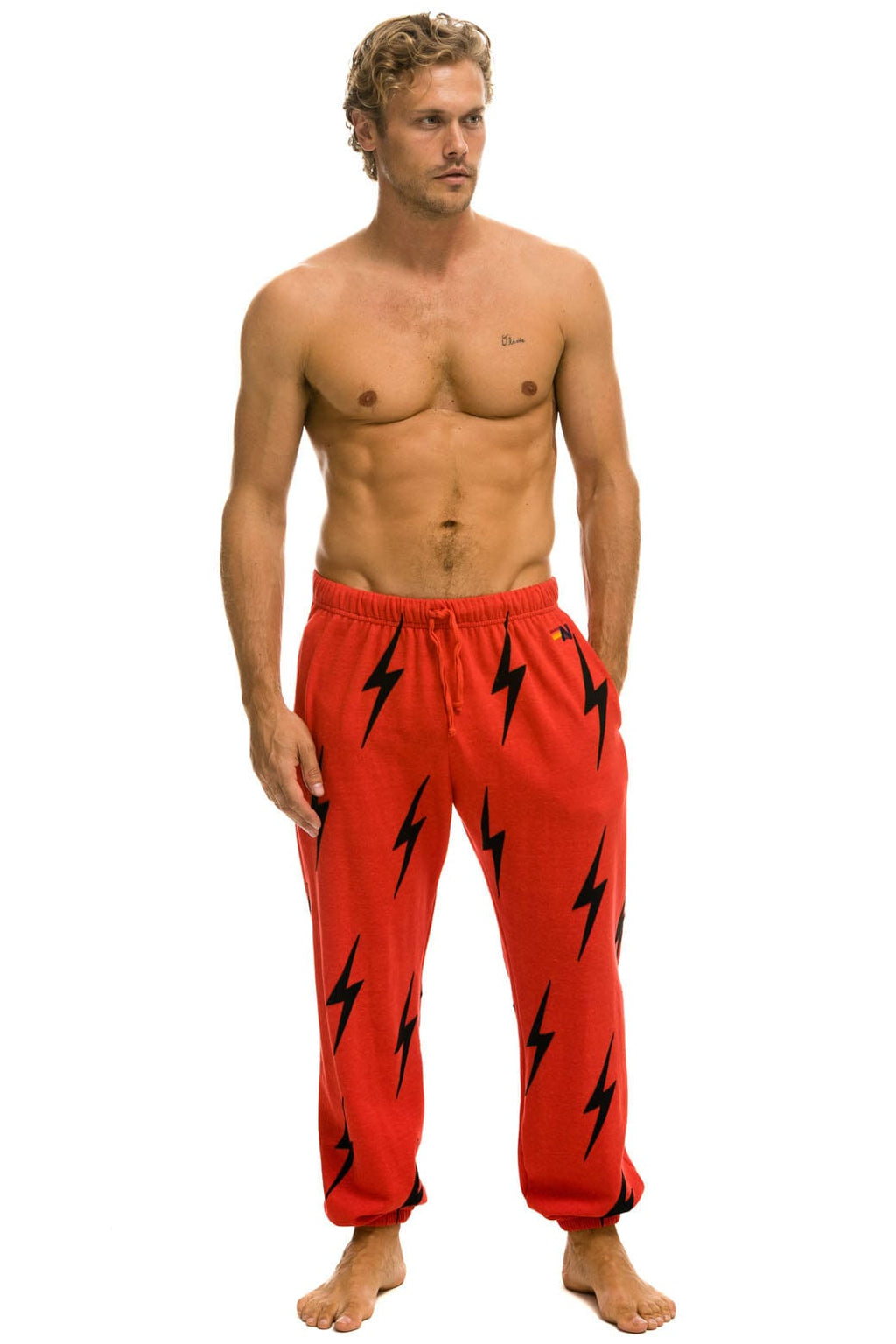 Retro BOLT STITCH REPEAT SWEATPANTS - RED BLACK