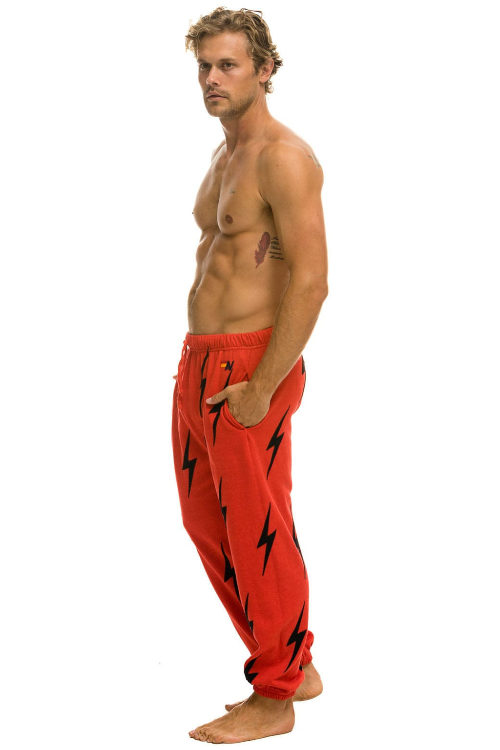 Retro BOLT STITCH REPEAT SWEATPANTS - RED BLACK