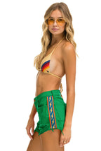Retro BOLT STRIPE BOYFRIEND CUTOFF JEAN SHORTS - KELLY GREEN