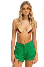 Retro BOLT STRIPE BOYFRIEND CUTOFF JEAN SHORTS - KELLY GREEN