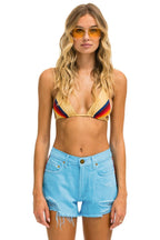 Retro BOLT STRIPE BOYFRIEND CUTOFF JEAN SHORTS - SKY