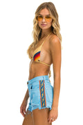 Retro BOLT STRIPE BOYFRIEND CUTOFF JEAN SHORTS - SKY