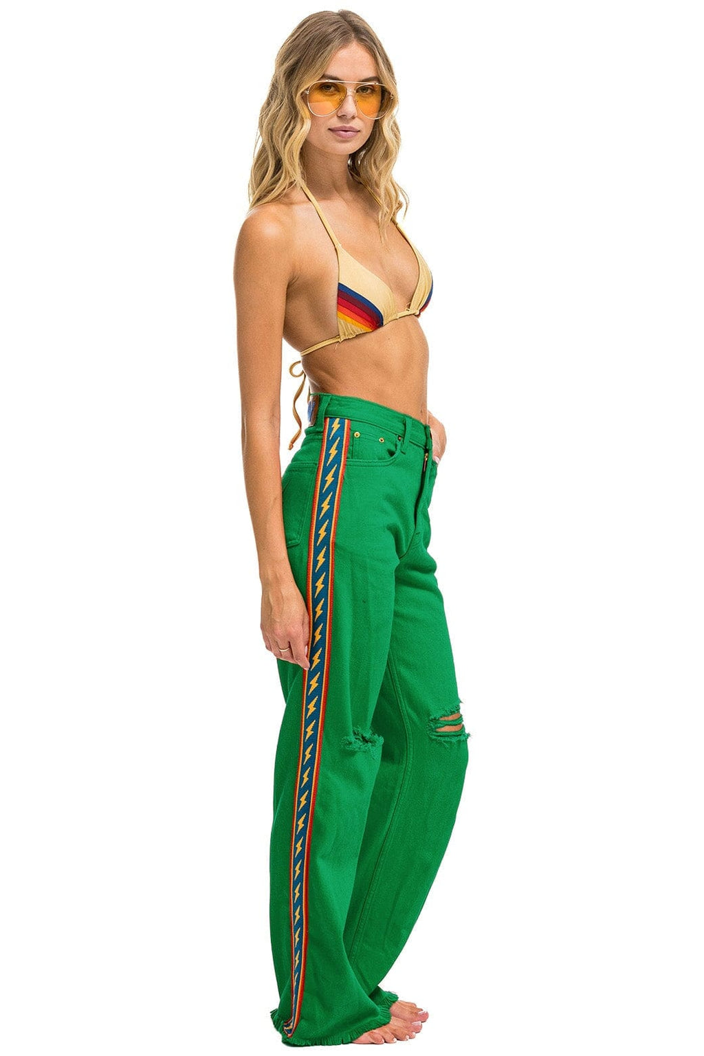 Retro BOLT STRIPE HI RISE WIDE-LEG GYPSY JEAN - KELLY GREEN
