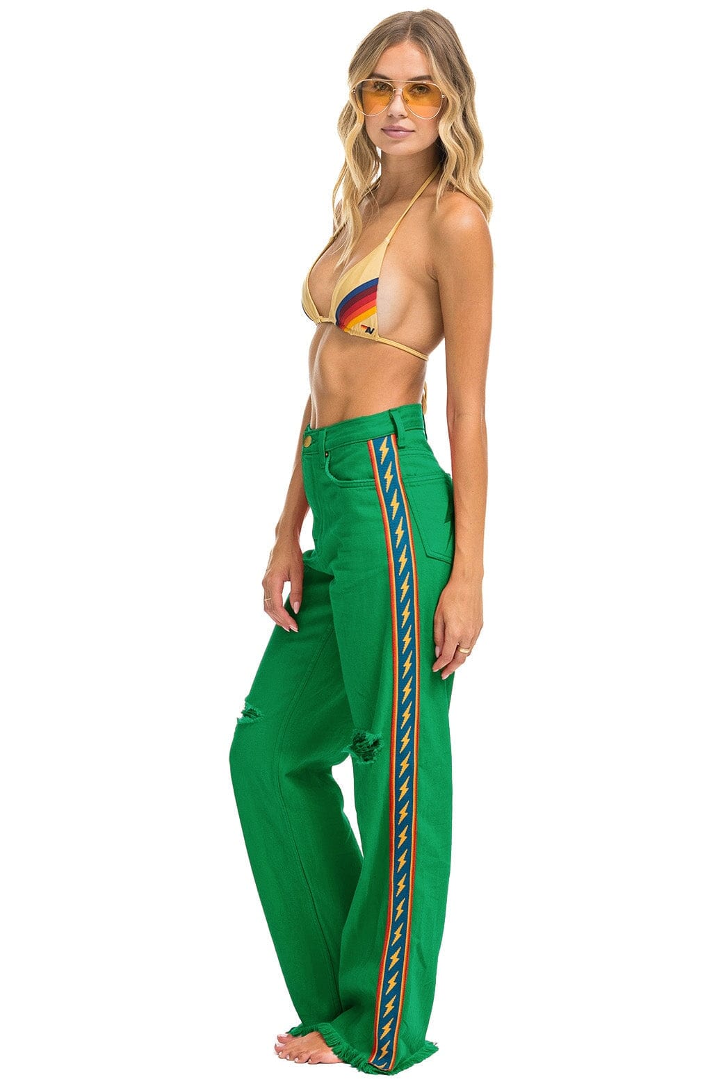 Retro BOLT STRIPE HI RISE WIDE-LEG GYPSY JEAN - KELLY GREEN