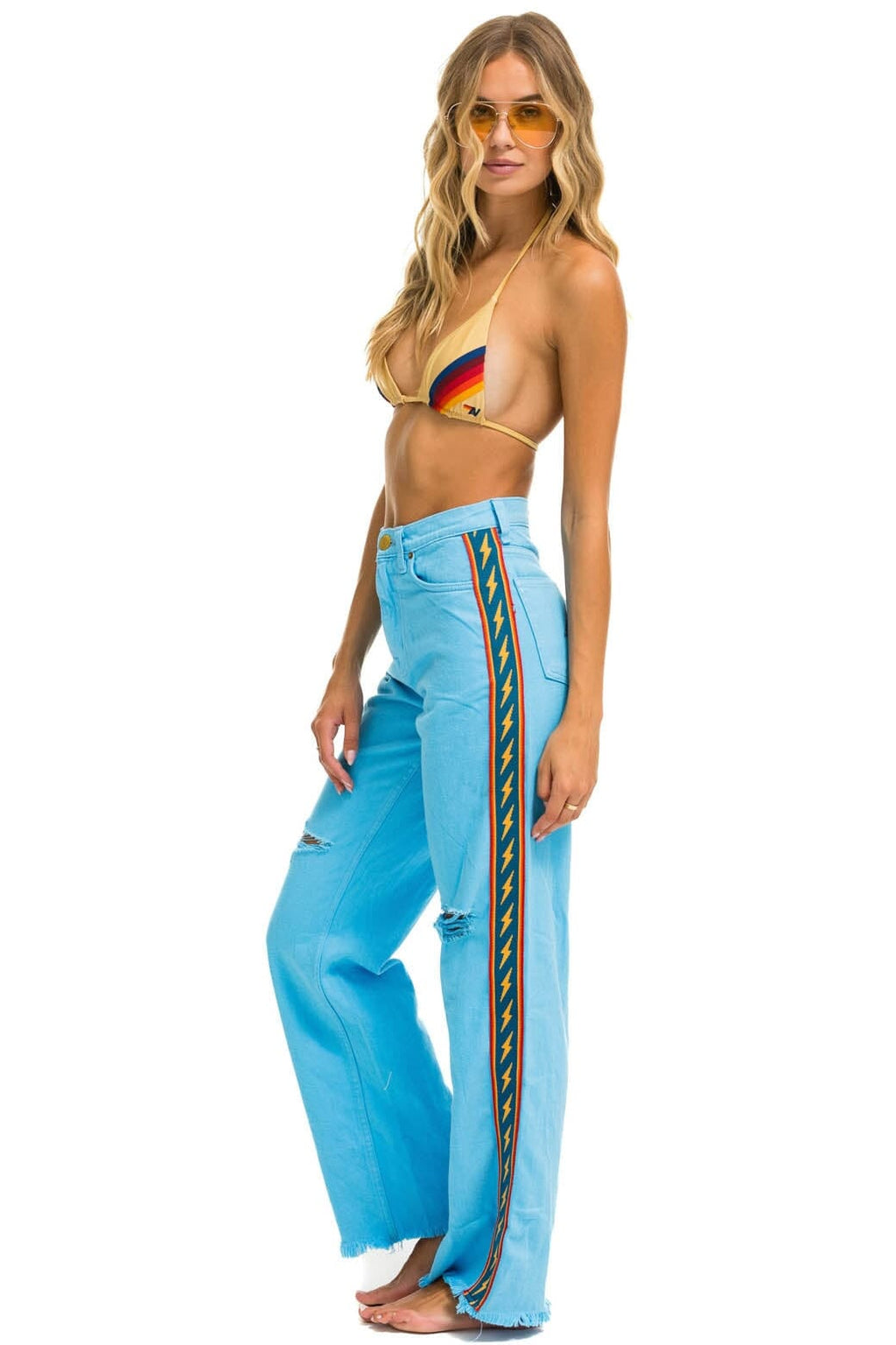 Retro BOLT STRIPE HI RISE WIDE-LEG GYPSY JEAN - SKY