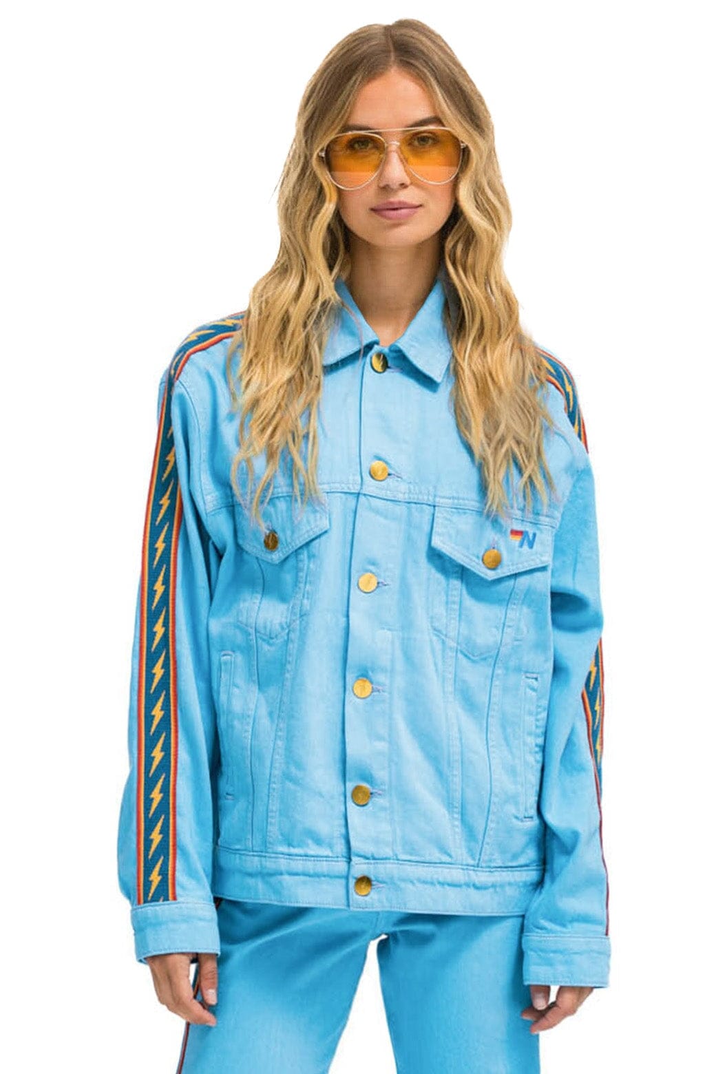 Retro BOLT STRIPE OVERSIZED CONCERT DENIM JACKET - SKY