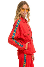 Retro BOLT STRIPE OVERSIZED CUTOFF DENIM JACKET - RED