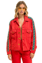 Retro BOLT STRIPE OVERSIZED CUTOFF DENIM JACKET - RED