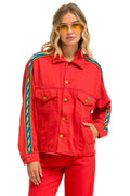 Retro BOLT STRIPE OVERSIZED CUTOFF DENIM JACKET - RED
