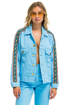 Retro BOLT STRIPE OVERSIZED CUTOFF DENIM JACKET - SKY