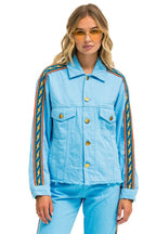 Retro BOLT STRIPE OVERSIZED CUTOFF DENIM JACKET - SKY