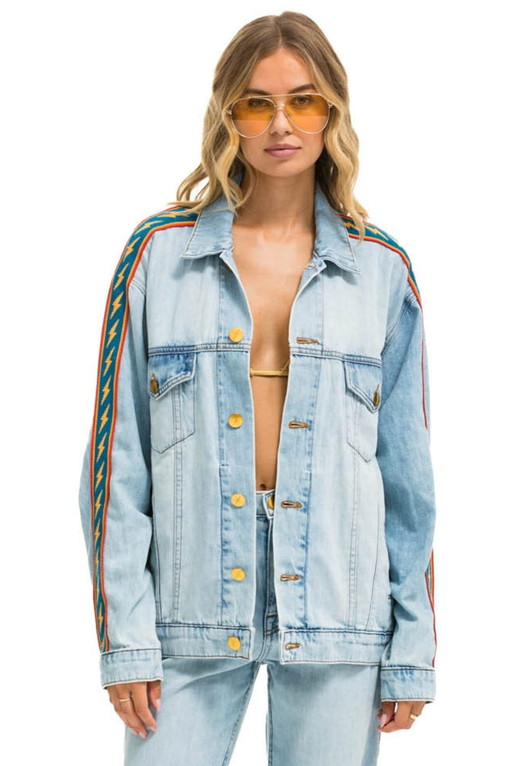 Retro BOLT STRIPE OVERSIZED CONCERT DENIM JACKET - SUPER LIGHT