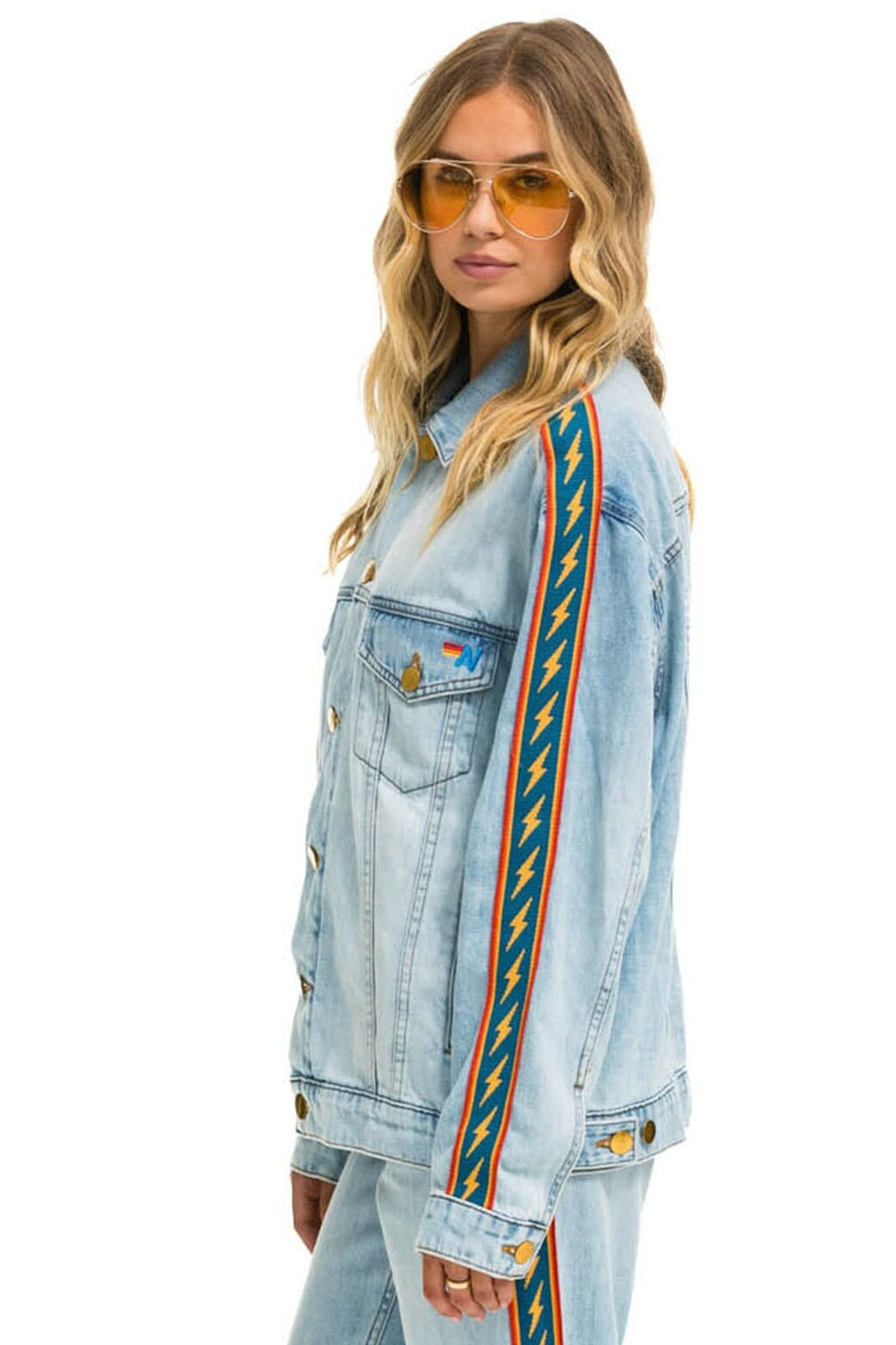 Retro BOLT STRIPE OVERSIZED CONCERT DENIM JACKET - SUPER LIGHT