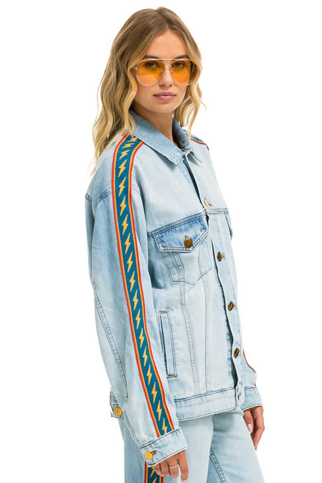 Retro BOLT STRIPE OVERSIZED CONCERT DENIM JACKET - SUPER LIGHT