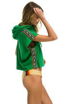 Retro BOLT STRIPE SLEEVELESS RELAXED CROPPED PULLOVER HOODIE - KELLY GREEN