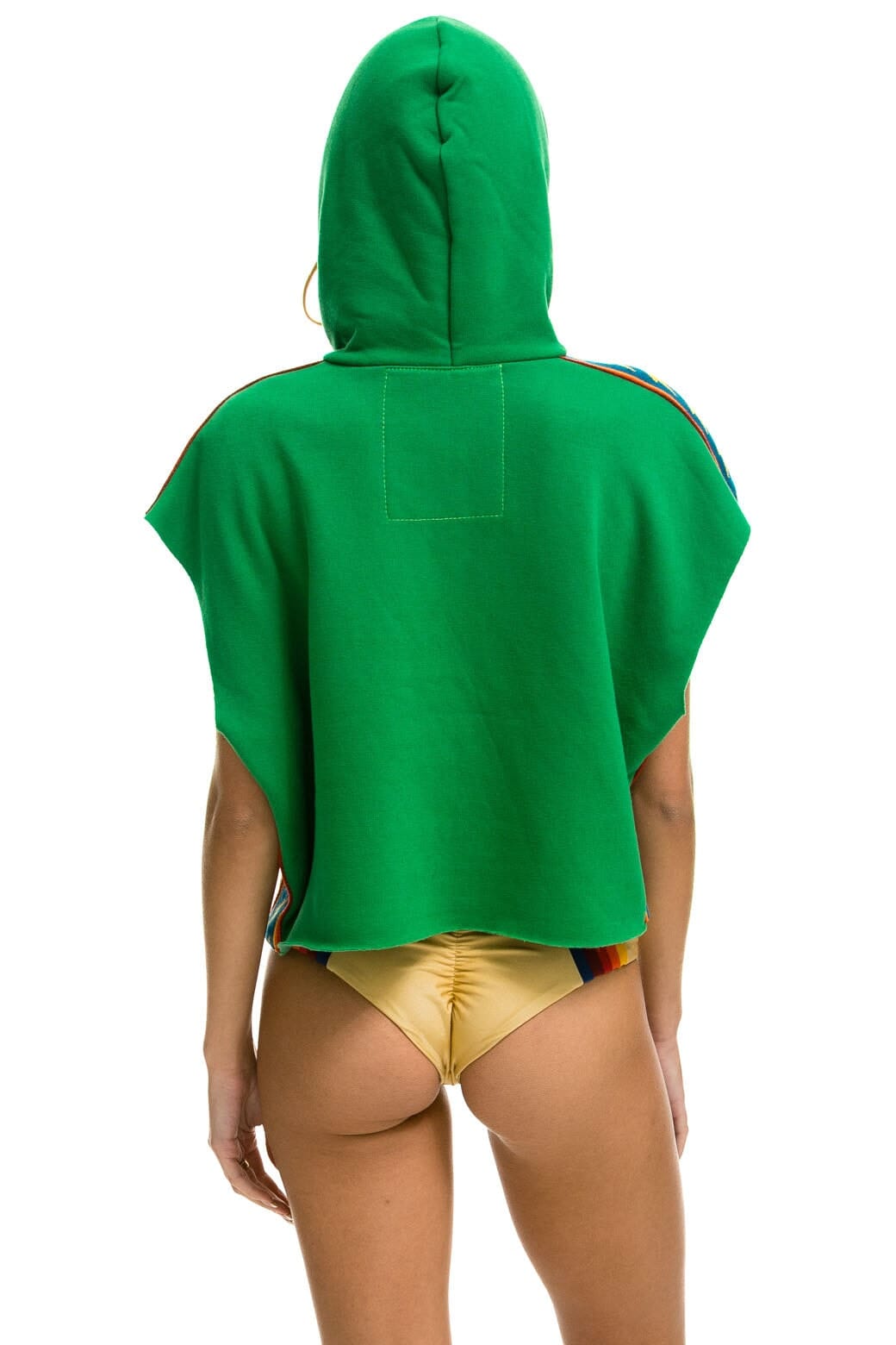 Retro BOLT STRIPE SLEEVELESS RELAXED CROPPED PULLOVER HOODIE - KELLY GREEN