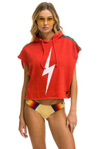 Retro BOLT STRIPE SLEEVELESS RELAXED CROPPED PULLOVER HOODIE - RED
