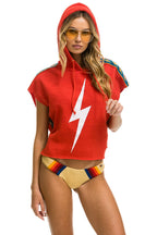 Retro BOLT STRIPE SLEEVELESS RELAXED CROPPED PULLOVER HOODIE - RED