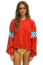 Retro CHECK 2 SLEEVE RELAXED CREW SWEATSHIRT - RED WHITE BLUE