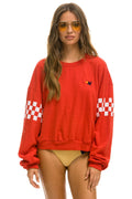 Retro CHECK 2 SLEEVE RELAXED CREW SWEATSHIRT - RED WHITE