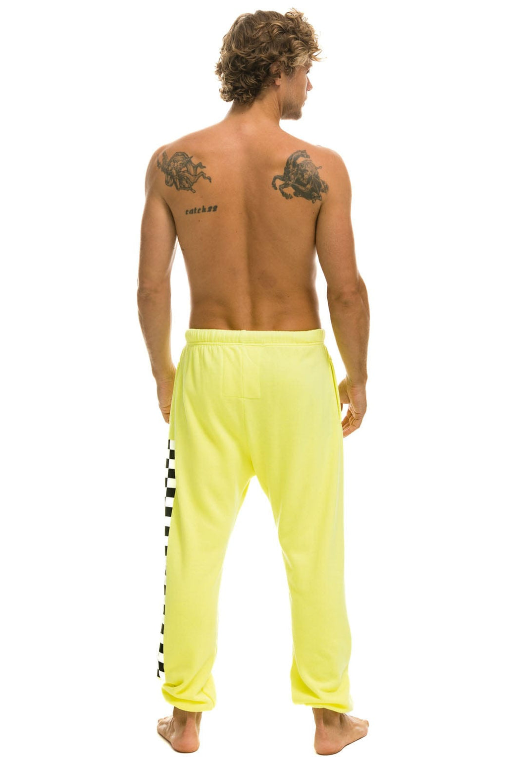 Retro CHECK LEG SWEATPANTS - NEON YELLOW
