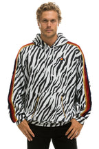 Retro CLASSIC RELAXED PULLOVER HOODIE WITH ZIPPER POCKETS - ZEBRA