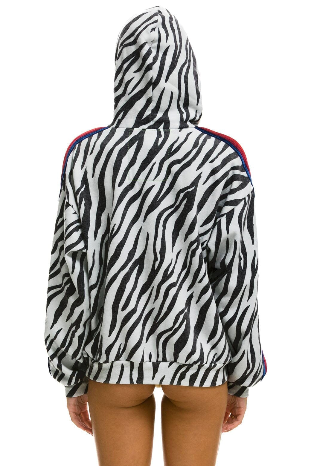 Retro CLASSIC RELAXED PULLOVER HOODIE WITH ZIPPER POCKETS - ZEBRA