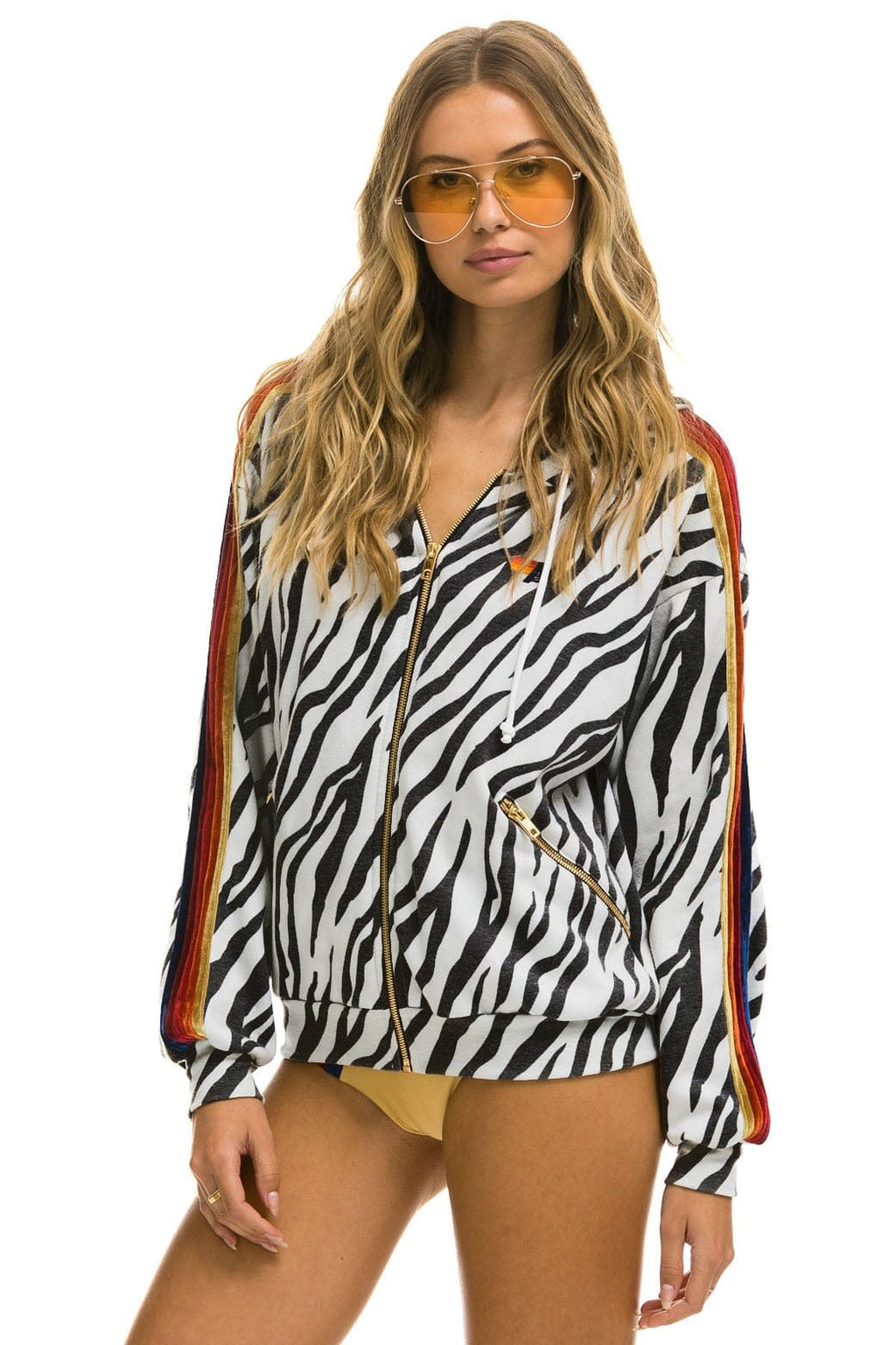 Retro CLASSIC RELAXED ZIP HOODIE WITH POCKETS - ZEBRA
