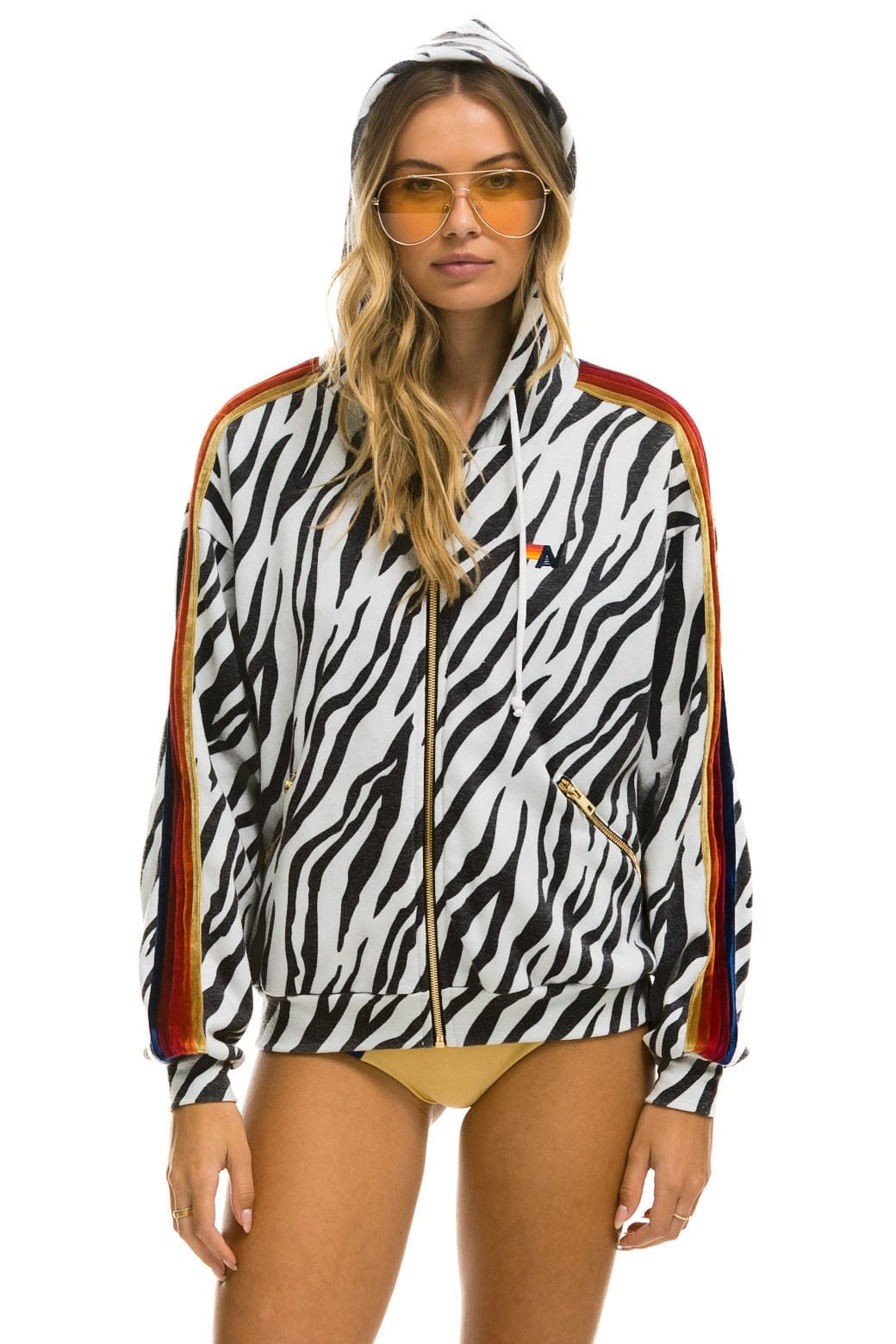 Retro CLASSIC RELAXED ZIP HOODIE WITH POCKETS - ZEBRA