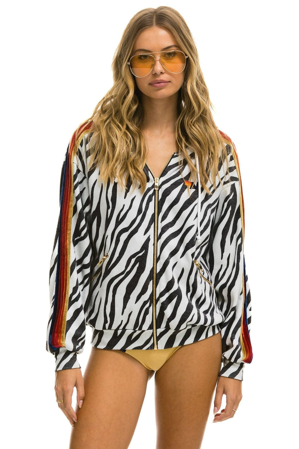 Retro CLASSIC RELAXED ZIP HOODIE WITH POCKETS - ZEBRA