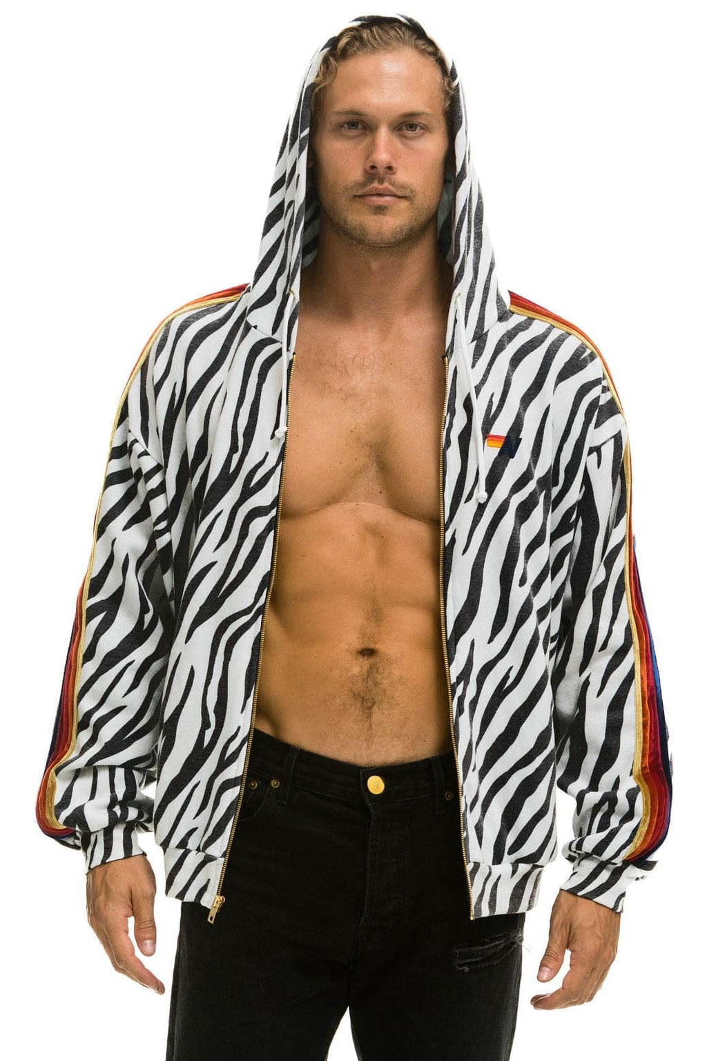 Retro CLASSIC RELAXED ZIP HOODIE WITH POCKETS - ZEBRA