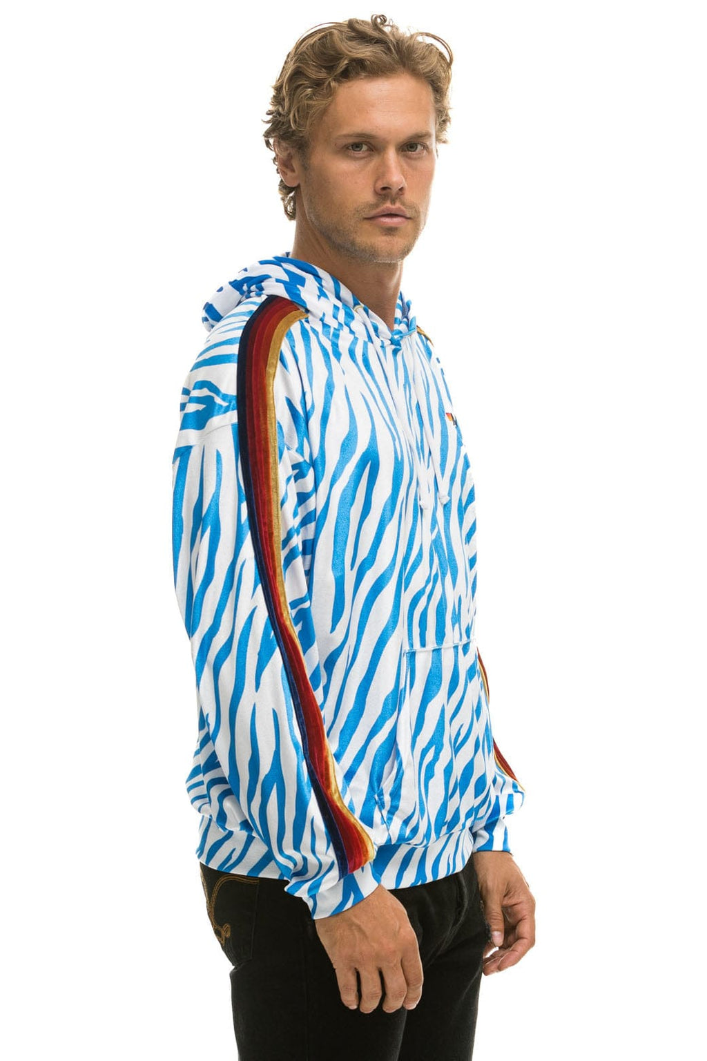 Retro CLASSIC VELVET RELAXED PULLOVER HOODIE - BLUE TIGER