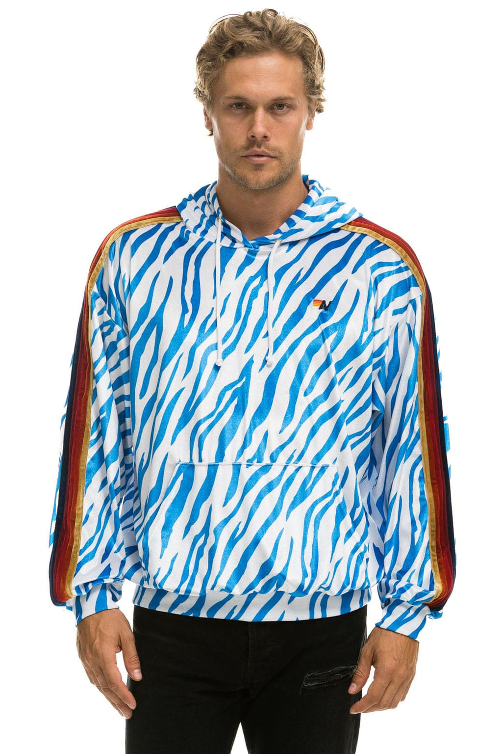 Retro CLASSIC VELVET RELAXED PULLOVER HOODIE - BLUE TIGER