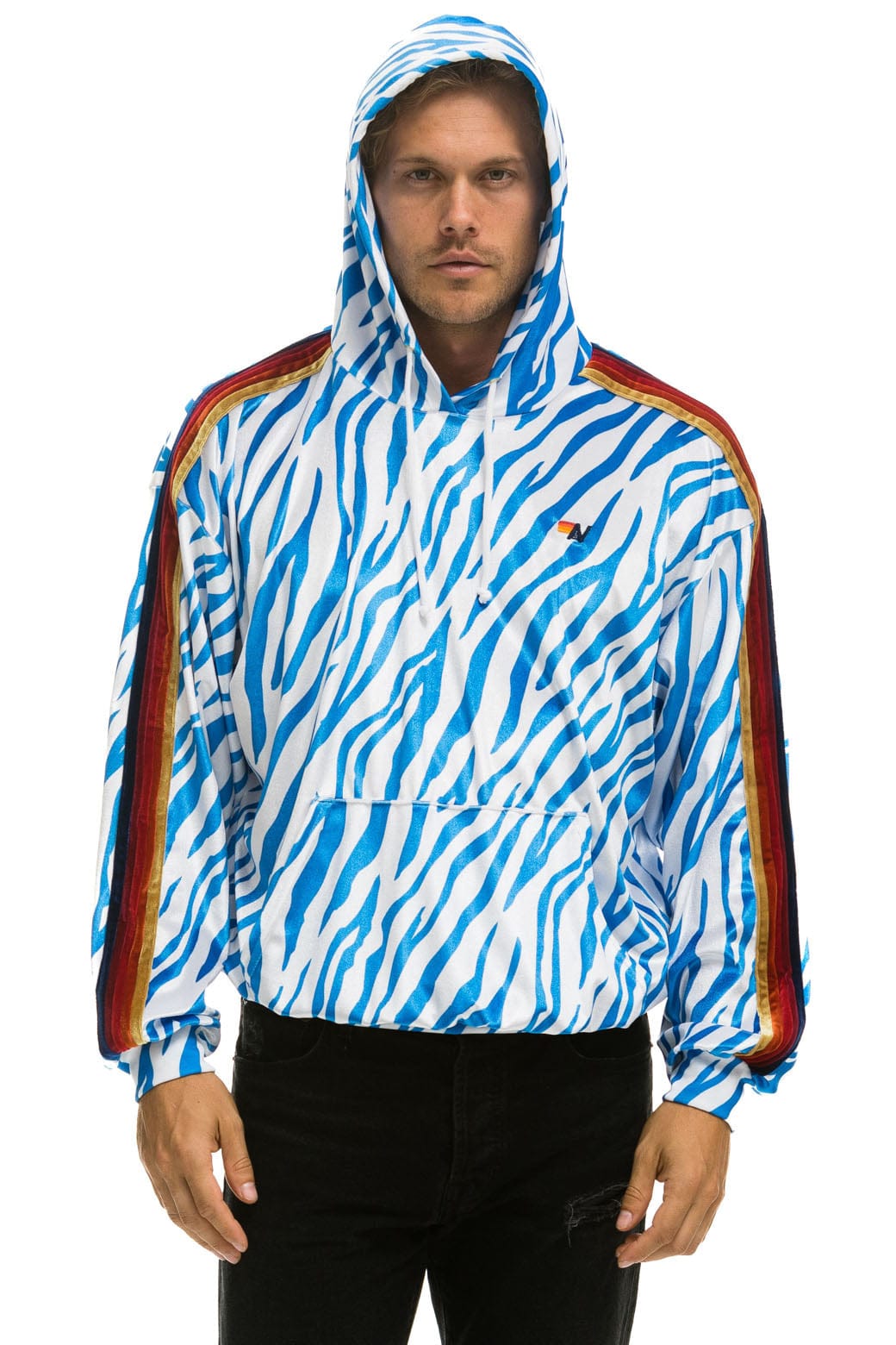 Retro CLASSIC VELVET RELAXED PULLOVER HOODIE - BLUE TIGER