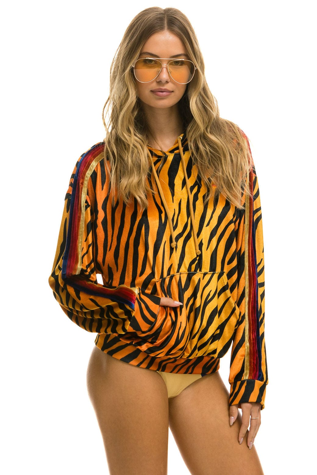 Retro CLASSIC VELVET RELAXED PULLOVER HOODIE - TIGER