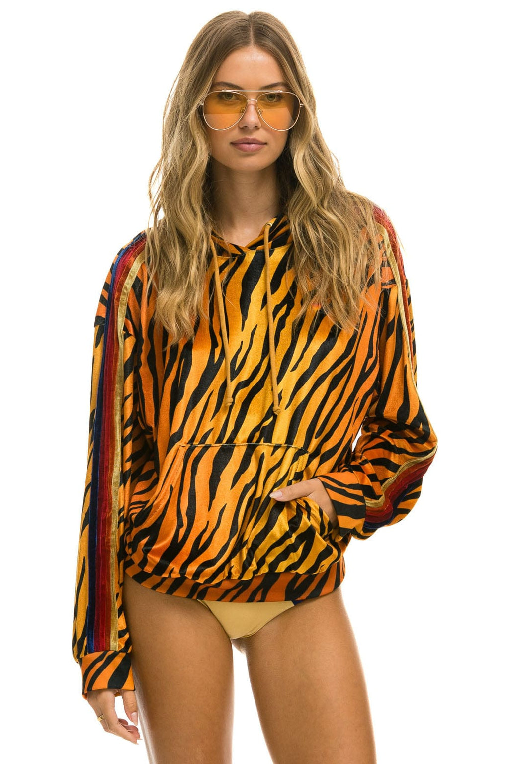 Retro CLASSIC VELVET RELAXED PULLOVER HOODIE - TIGER