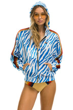 Retro CLASSIC VELVET RELAXED ZIP HOODIE - BLUE TIGER