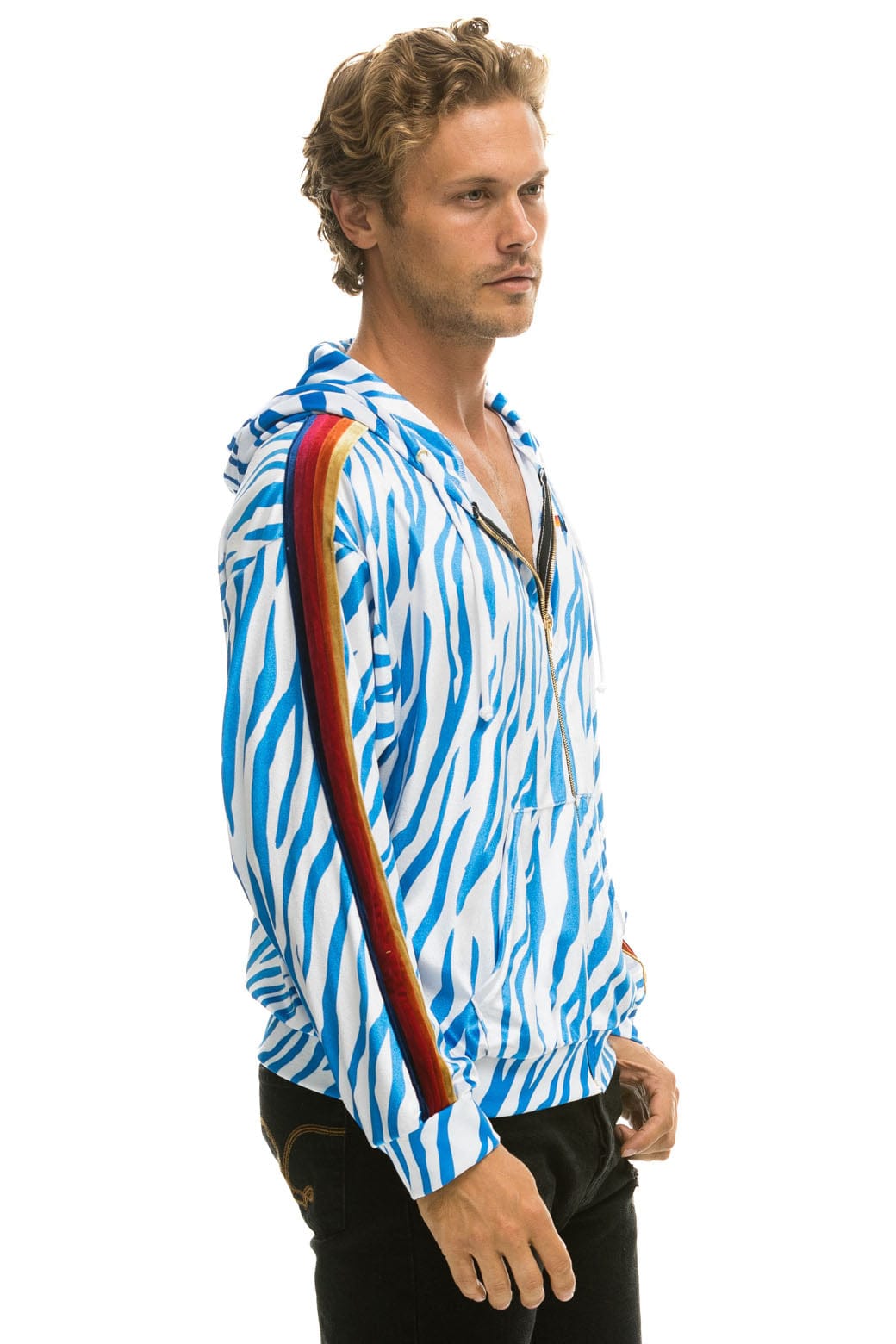 Retro CLASSIC VELVET RELAXED ZIP HOODIE - BLUE TIGER